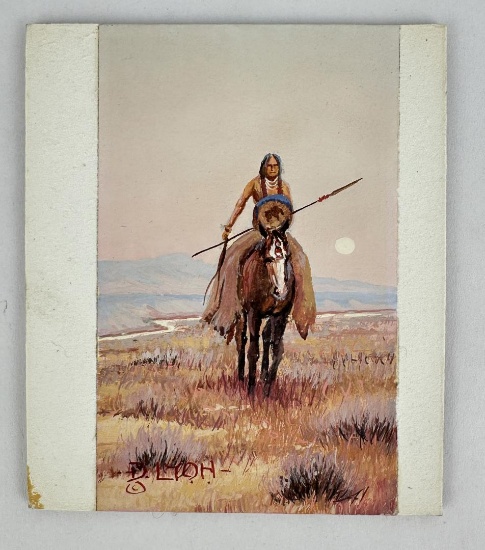 Dustin L Lyon Indian Warrior Gouache Painting