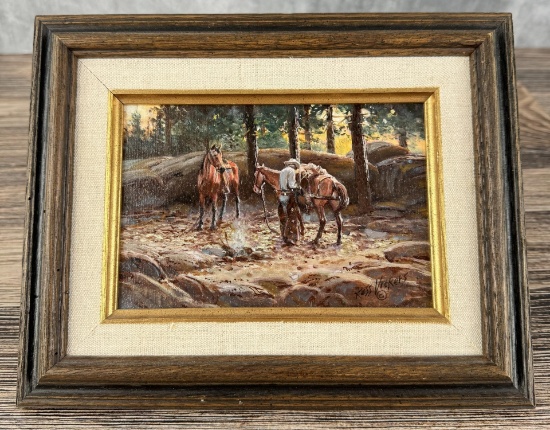 Russ Vickers Oil on Board Cowboy Painting