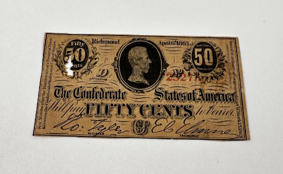 1863 Confederate Richmond 50c Fifty Cents Note