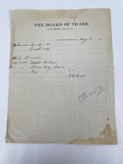 1916 Board Of Trade Stanford Montana Letterhead
