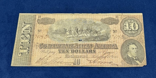 1864 Confederate $10 Ten Dollar Note