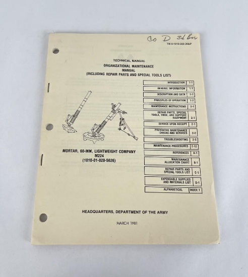 TM 9-1010-223-20 Mortar 60 MM Lightweight M224