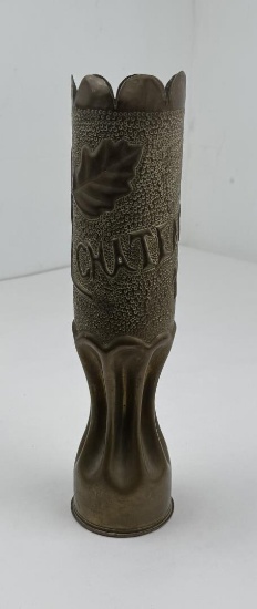 1918 Trench Art Shell Vase French Chateau Thierry