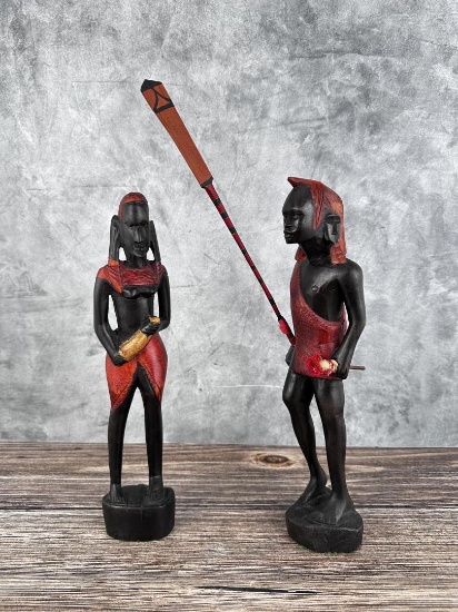 African Carvings Maasai Warrior & Woman