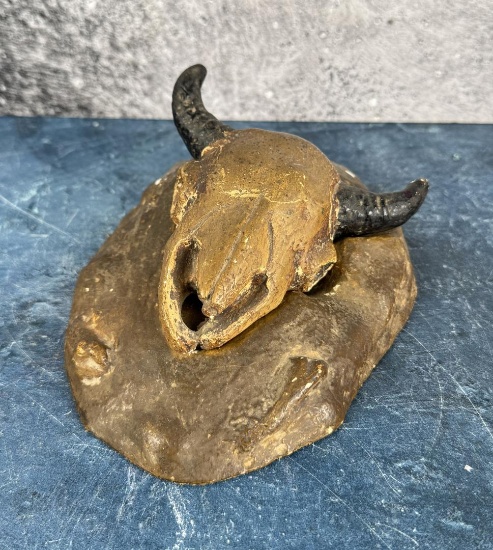Chalkware Buffalo Skull Pen Holder