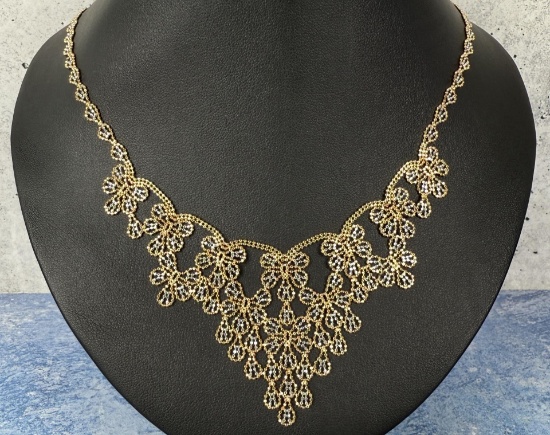 14k White and Yellow Gold Bib Necklace