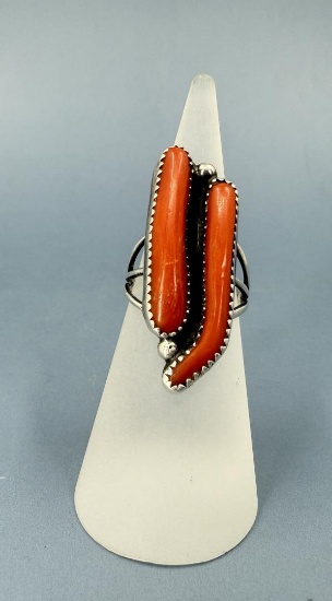 Navajo Sterling Silver Coral Ring
