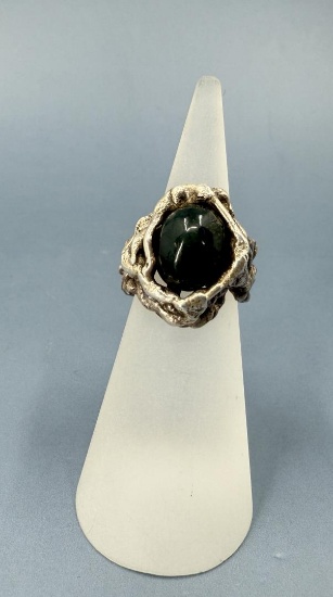 Sterling Silver Jade Brutalist Ring