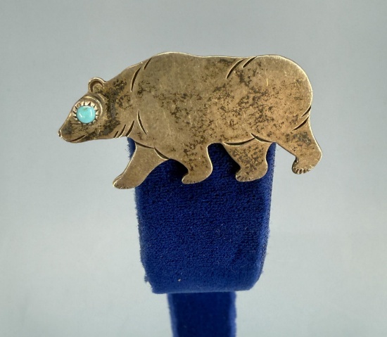 Navajo Sterling Turquoise Bear Brooch