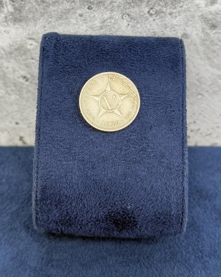 1920 Cuba Cinco Centavos Silver Coin
