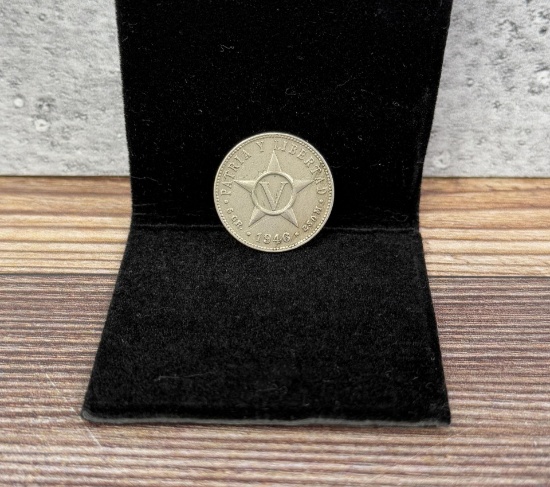 1946 Cuba Cinco Centavos Silver Coin