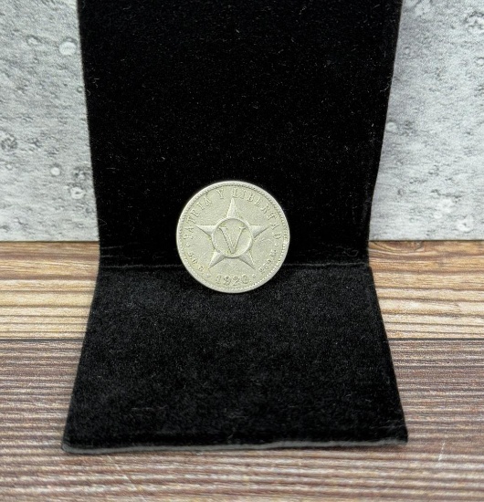 1920 Cuba Cinco Centavos Silver Coin
