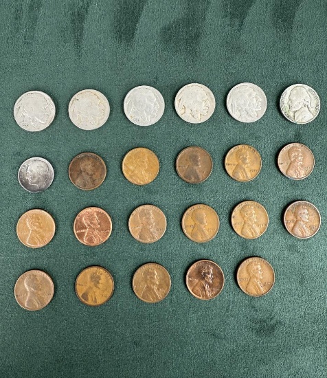 Collection of Wheat Pennies and Buffalo Nickels