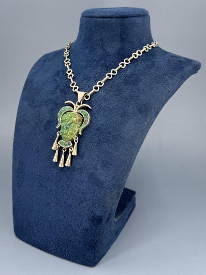 Taxco Mexico Sterling Silver Aztec Face Necklace