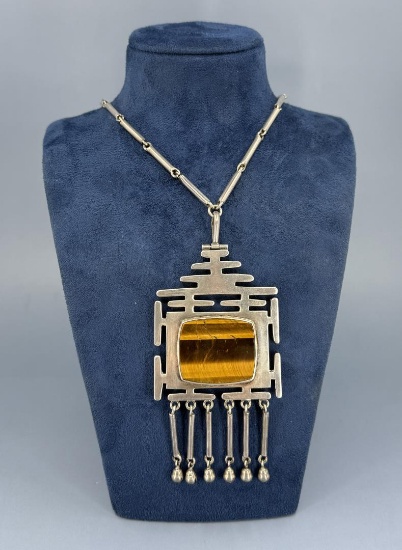 Taxco Mexico Sterling Silver Tigers Eye Necklace