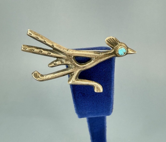 Tufa Navajo Sterling Silver Roadrunner Brooch