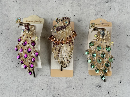 Costume Jewelry Rhinestone Peacock Brooches