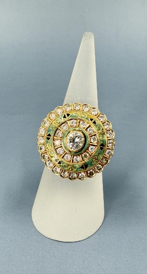 1940s 14k Gold and 1.65ct Diamond Cocktail Ring