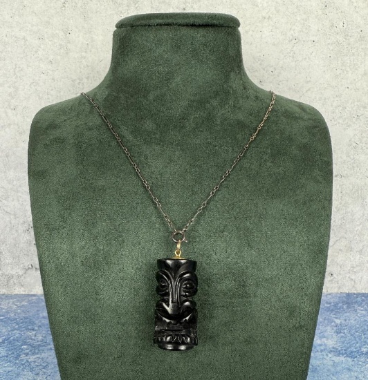 1975 Hawaiian Carved Horn Tiki Necklace