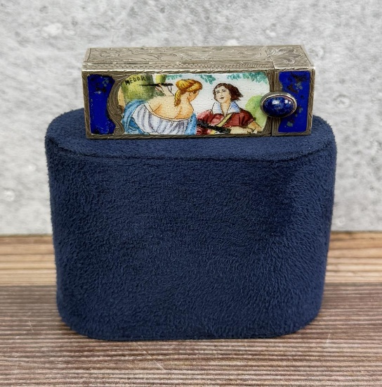 Antique Italian .800 Silver Enameled Lipstick Case