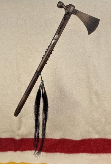Antique Plains Indian Brass Peace Pipe Tomahawk