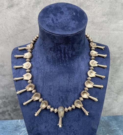 Navajo Sterling Silver Squash Blossom Necklace