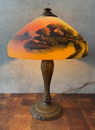 Arts & Crafts Phoenix Reverse Painted Lamp