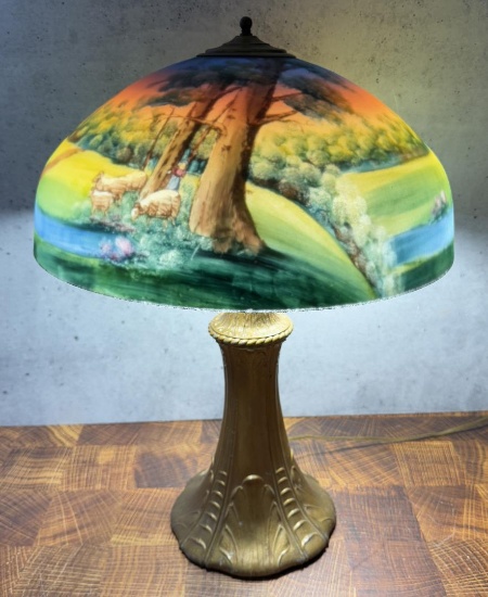 Arts & Crafts Phoenix Reverse Painted Table Lamp