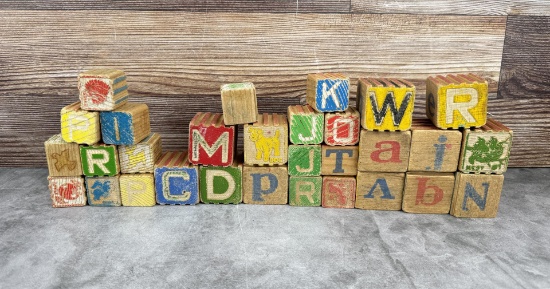 Group of Vintage Wood Toy Letter Blocks