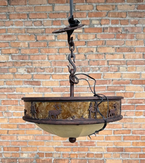 Custom Made Rawhide and Iron Chandelier
