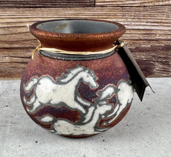 Jeremy Diller Raku Pottery Horse Vase