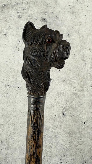 Black Forest Carved Victorian Dog Head Umbrella