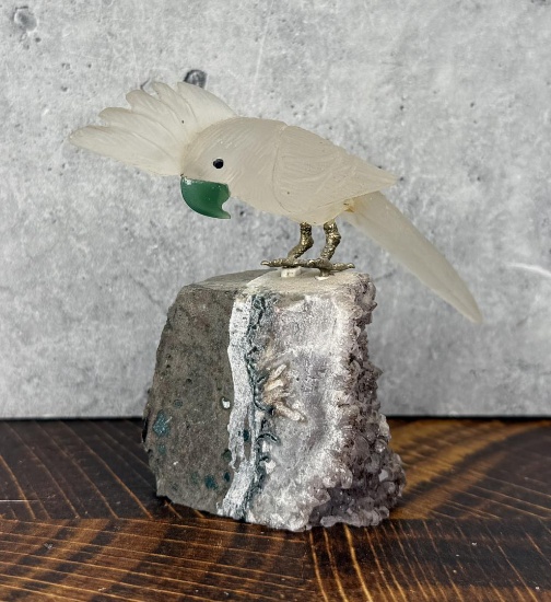 Carved Semi Precious Stone Cockatoo