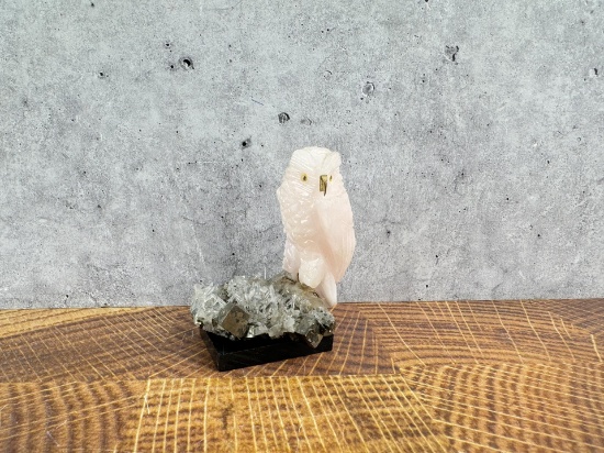 Carved Rose Quartz Owl