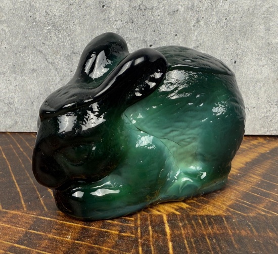 Czechoslovakian Green Glass Rabbit Paperweight
