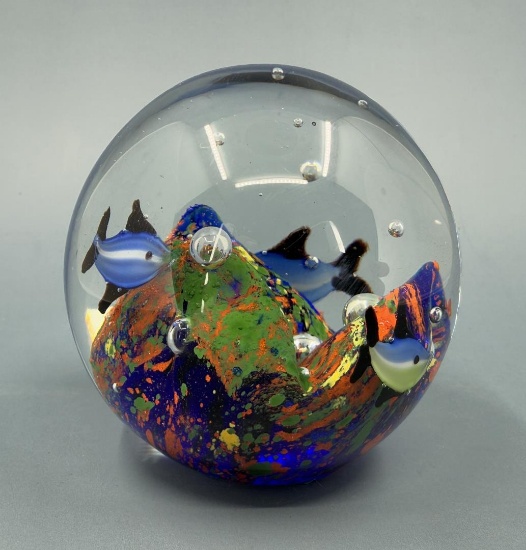 Art Glass Undersea Scene Paperweight