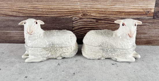 Mottahedeh Italian Majolica Sheep Dresser Boxes