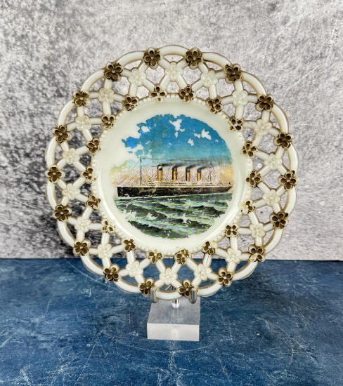 R.M.S. Olympic Milk Glass Ribbon Plate