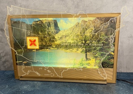 Lucky Lager Beer State Map Lighted Motion Sign