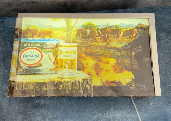 Olympia Beer Lighted Cattle Branding Motion Sign