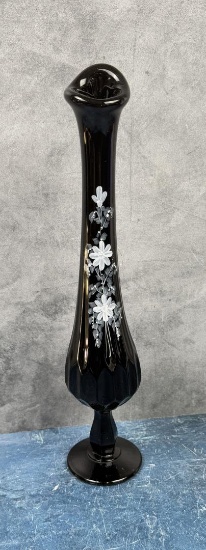 Fenton Glass Black Amethyst Swung Vase