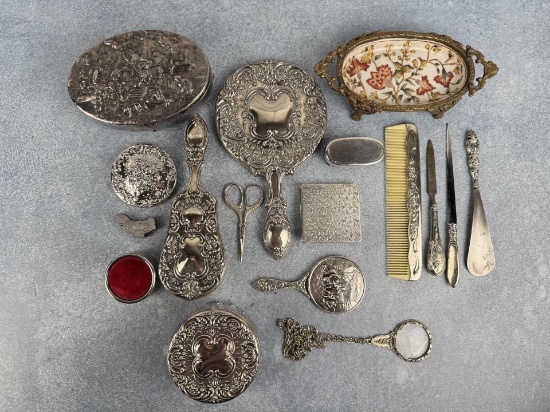 Collection of Sterling & Silver Plate Vanity Items