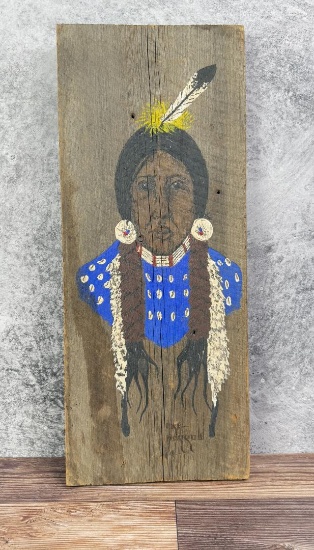 Mike Morrow Montana Indian Painted Wood Panel