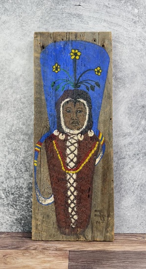 Mike Morrow Montana Indian Painted Wood Panel