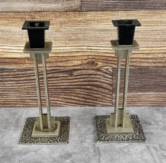 Arts & Crafts Hammered Aluminum Candlesticks