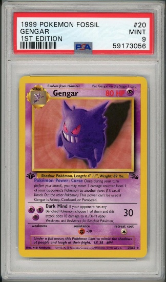 1999 Pokemon Fossil 1st Edition Gengar 20 PSA 9