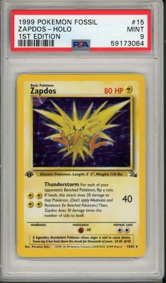 1999 Pokemon Fossil 1st Edition Zapdos 15 PSA 9