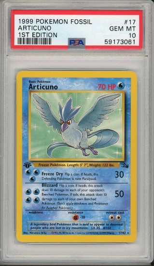 1999 Pokemon Fossil 1st Edition Articuno 17 PSA 10