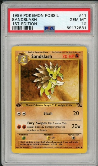1999 Pokemon Fossil 1st Edition Sandslash PSA 10