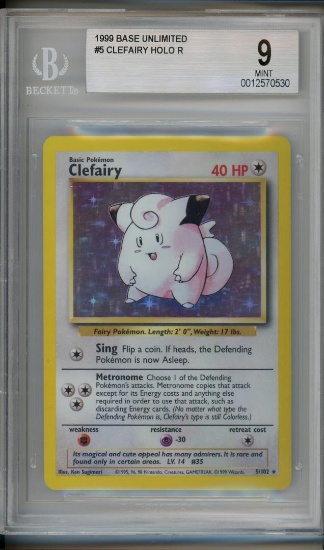 1999 Pokemon Base Unlimited Clefairy Holo 5 BGS 9